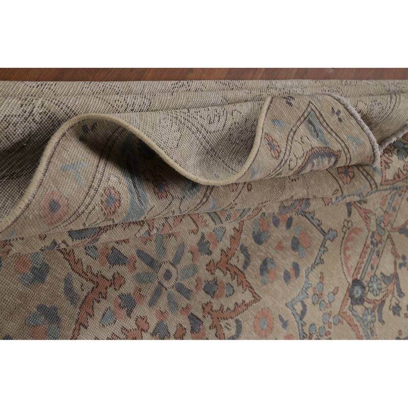 Tabriz Persian Area Rug Handmade Traditional Beige Floral Wool Carpet - 8'0"x 10'11"