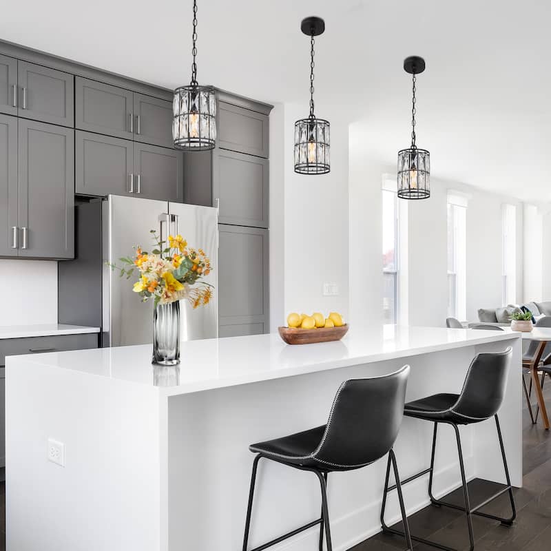 Aulia Modern Crystal Black 1-Light Pendant Light for Kitchen Island Dining Room - 5.5'' D x 9.5'' H
