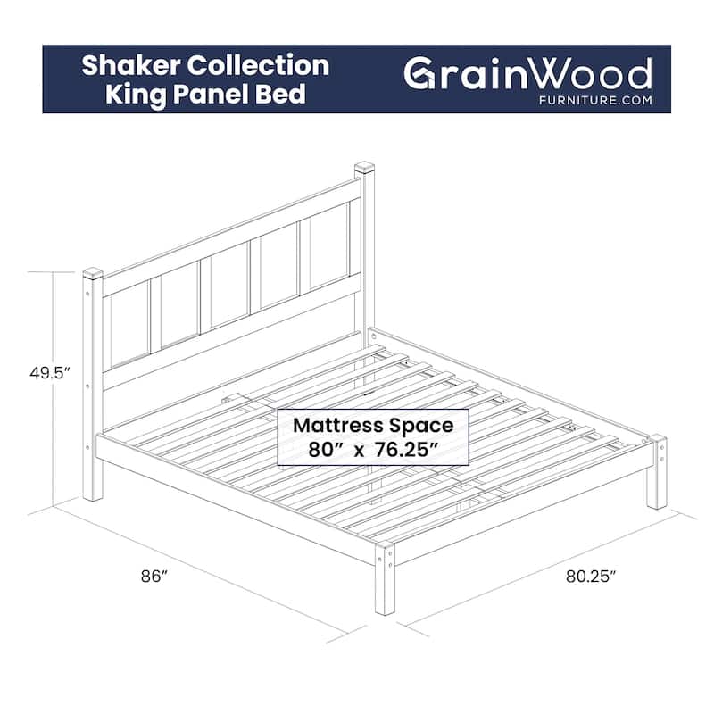 Grain Wood Furniture Shaker Solid Wood Panel Platform Bed