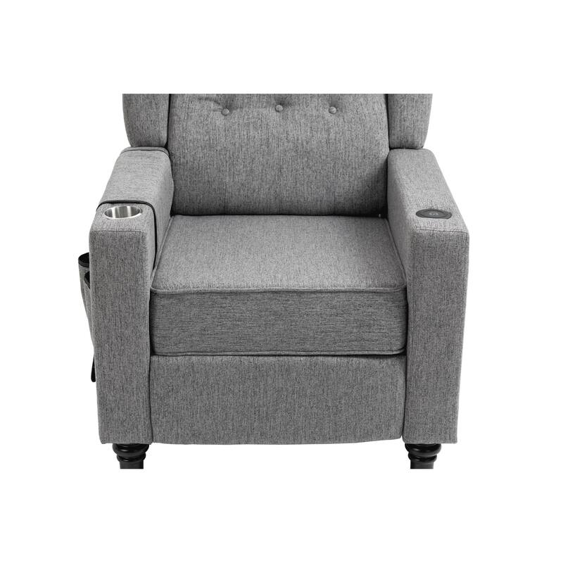 Linen Fabric Wingback Push Back Recliner Chair with 2 Hidden UBS Ports