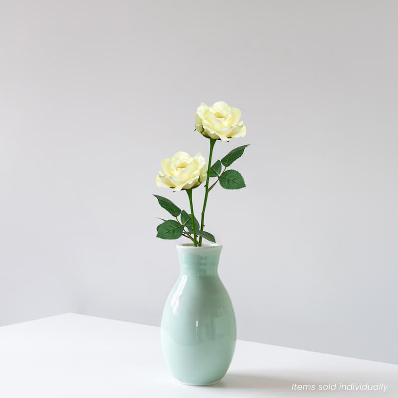22" Long Stem Blooming Vanilla Rose Artificial Floral Silk Pick
