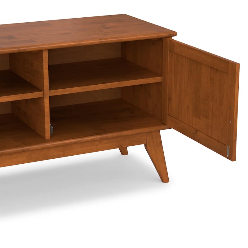 WYNDENHALL Tierney SOLID HARDWOOD 72 inch Wide Modern TV Media Stand in Teak Brown For TVs up to 80 inches