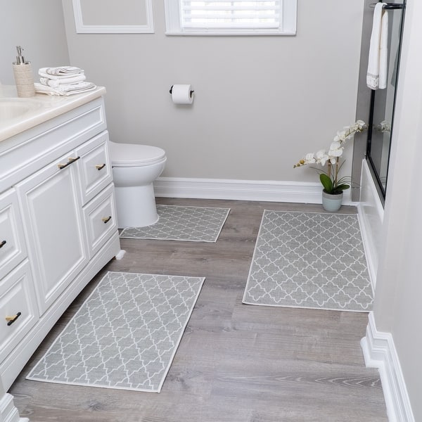 Bathroom Rugs 3 Piece Set Non Slip Ultra Thin Bath Rugs For Bathroom Floor Washable Cotton Bathroom Mats Set Geometric Overstock 32732862
