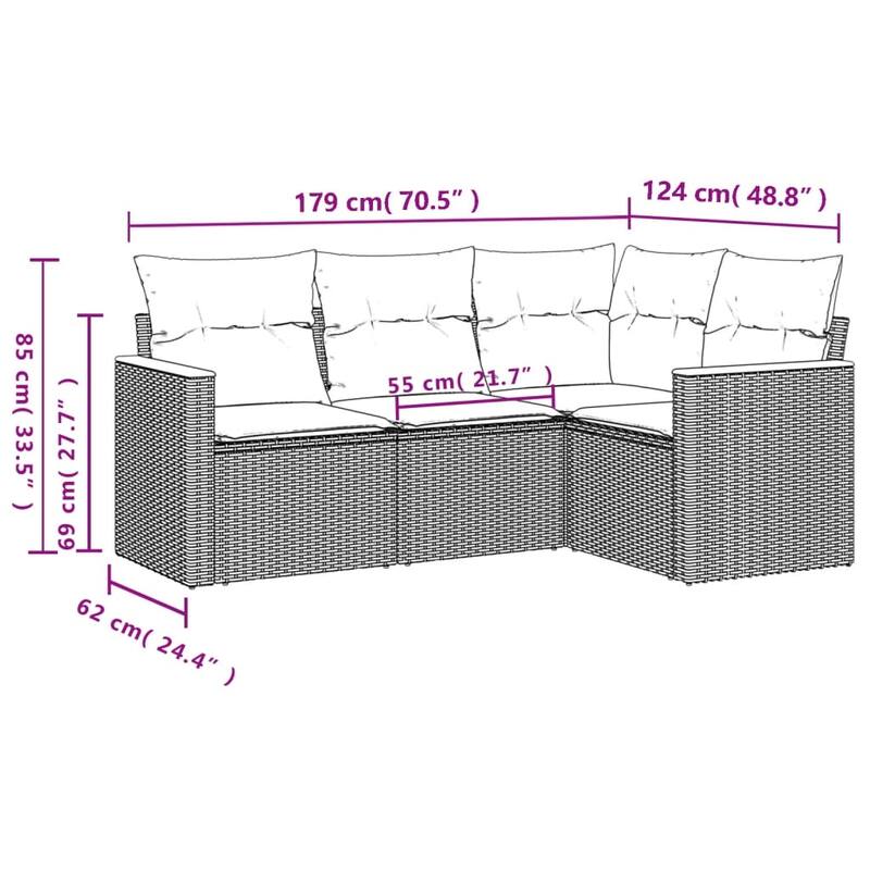 vidaXL Garden Sofa Set Black - 24.4 x 24.4 x 27.2