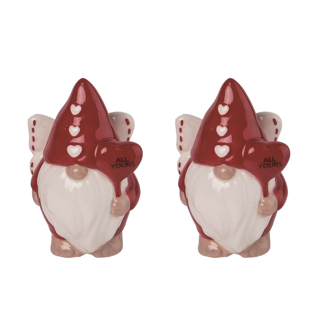 Transpac Dolomite 3.25 in. Red Valentines Day Cupid Gnome Salt and Pepper Shaker
