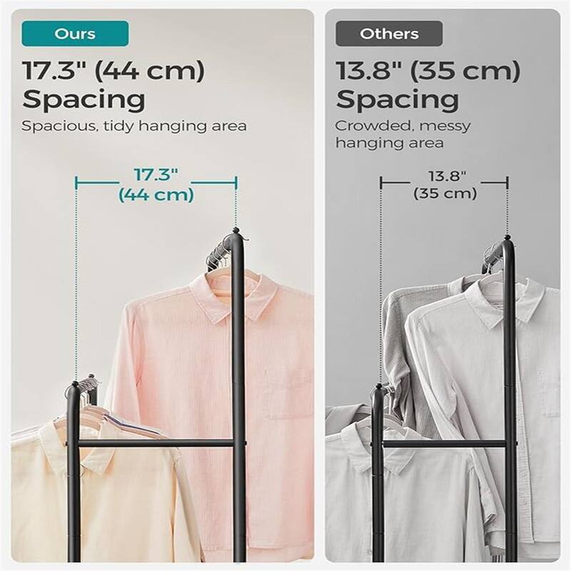 Double Rod Clothes Rack with Wheels - 23.4"D x 36.4"W x 62.2"H
