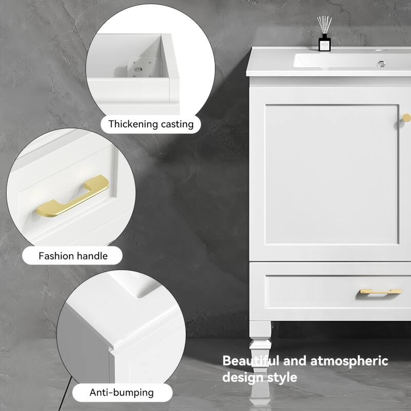 30" Bathroom Vanity. Abundant Storage Cabinet -1 Soft close doors and 3 drawers