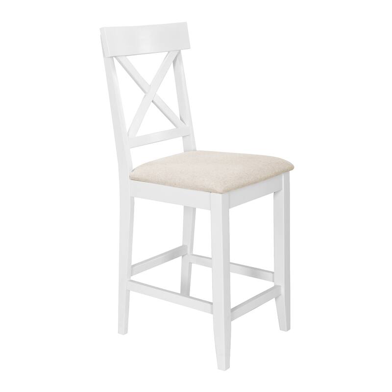 5-Piece Counter Height Wooden Bar Table Set with 3-Tier Storage Shelves & 4 Cross-Back Chairs, Rustic Farmhouse Dining Set for 4