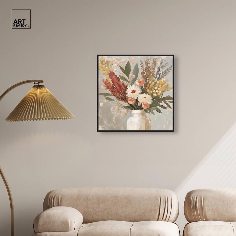 White Vase Bouquet Canvas by Art Remedy