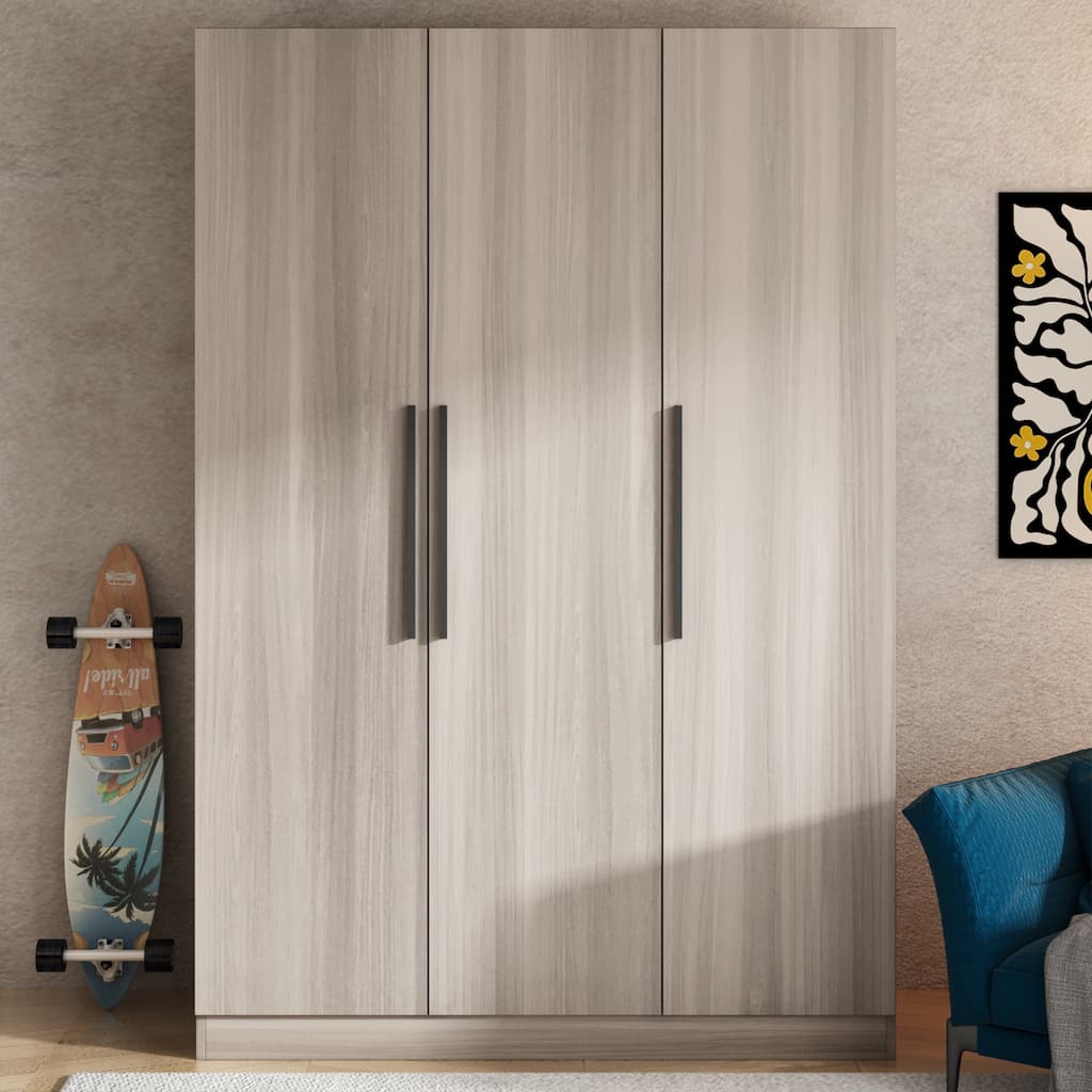 Timechee 47.2" Armoire Clothes Storage Solid Wood Handles Wardrobe White
