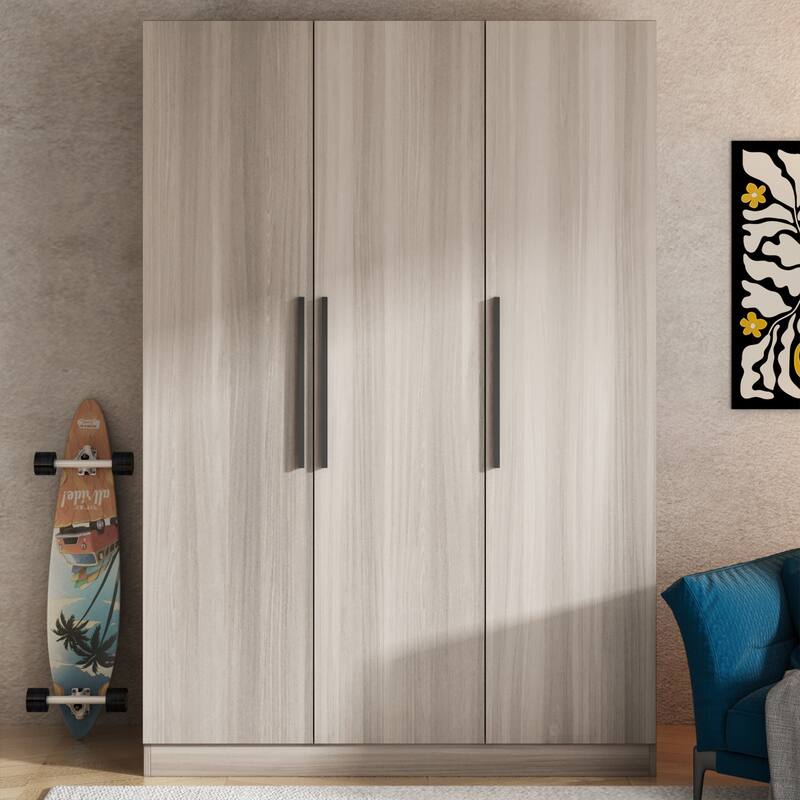 Wardrobe Armoire Wooden Closet Cabinet 6 Storage Cube and Hanging Rod