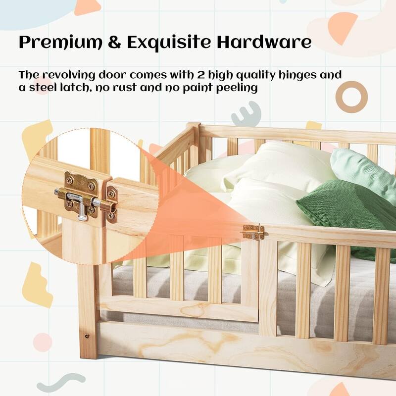 Twin/Full/Queen Size Floor Bed with Safety Guardrails, Toddler Floor Bed for Girls and Boys