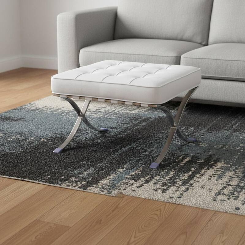 HomeRoots 20" White and Silver Leather Tufted Ottoman - White - 20.47 in. x 17.72 in.  x 24.80 in.