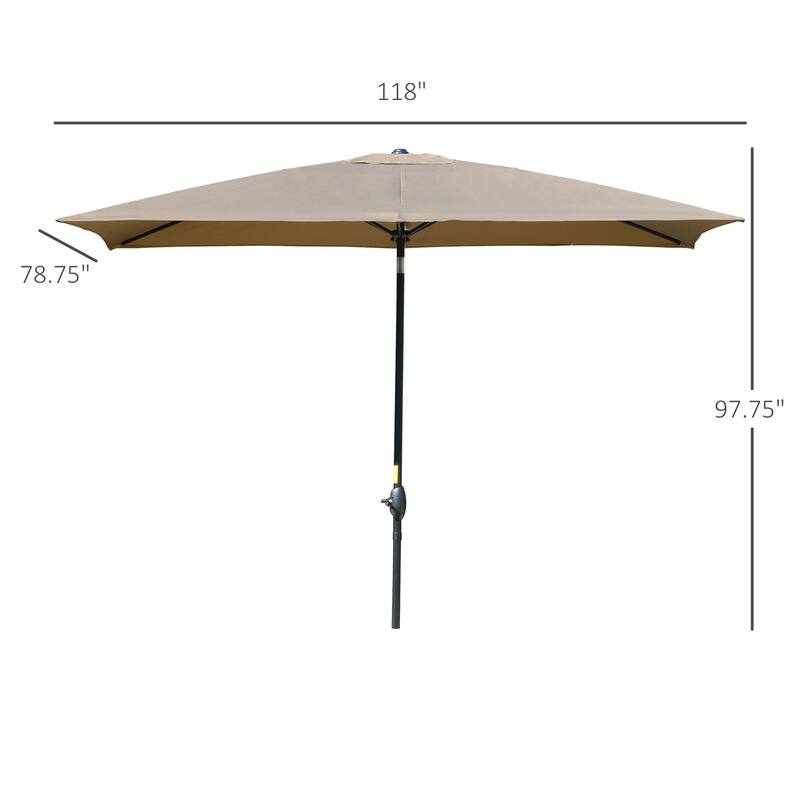 Outsunny 6.6 X 10 ft Rectangular Market Umbrella Patio Outdoor Table Umbrellas with Crank & Push Button Tilt