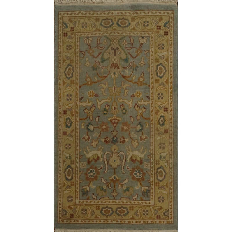 Hand Knotted Oriental 100% Wool Carpet Traditional All-Over Navy Blue & Blues Ziegler Area Rug - 3' 1'' X 1' 11''