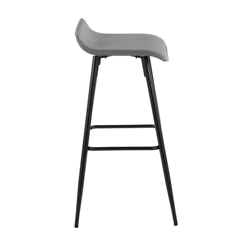 Ale Fixed-Height Bar Stool in Black Steel and Grey Faux - Set of 2 - 15"Lx15"Wx32.5"H