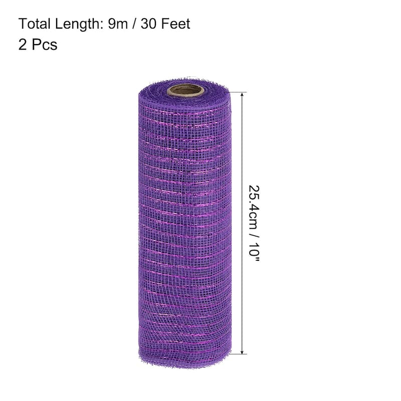 2 Pcs 10" x 30Feet PP Decorative Mesh Ribbon, Burgundy with Foil - Purple