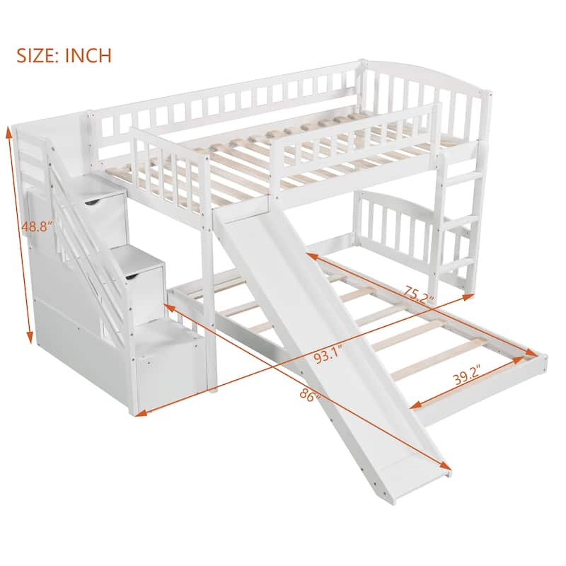 Twin Bunk Bed with Staircase Drawers & Slide and Solid Wood Frame, 300lb Capacity