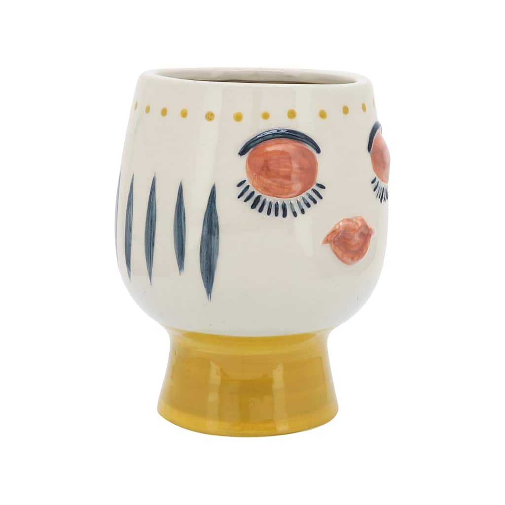 Sagebrook Home Ceramic Face Planter Contemporary Ivory Multi-Colored Planter with Artsy Face Design Decorative Planter