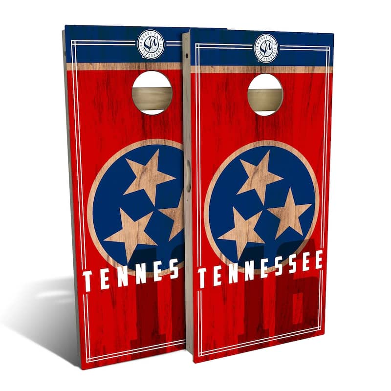 Tennessee State Flag 2 Outdoor Cornhole Board Set - All-Weather 2x4 - Include Case + Hole Lights
