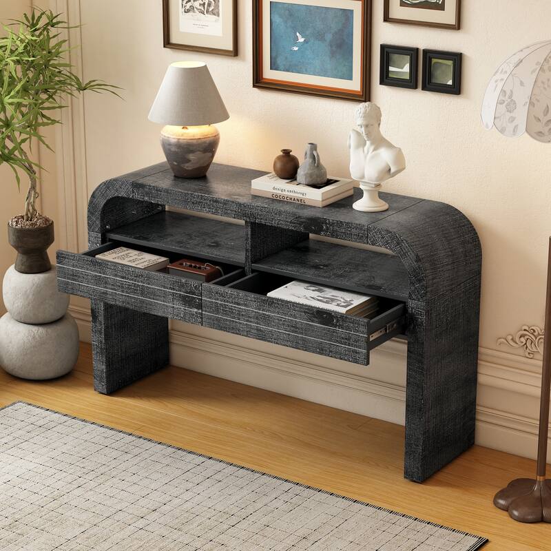 Retro Console Table Entryway Table Narrow Console Table Sofa Table with 2 Large Drawers, for Living Room Hallway Entrance