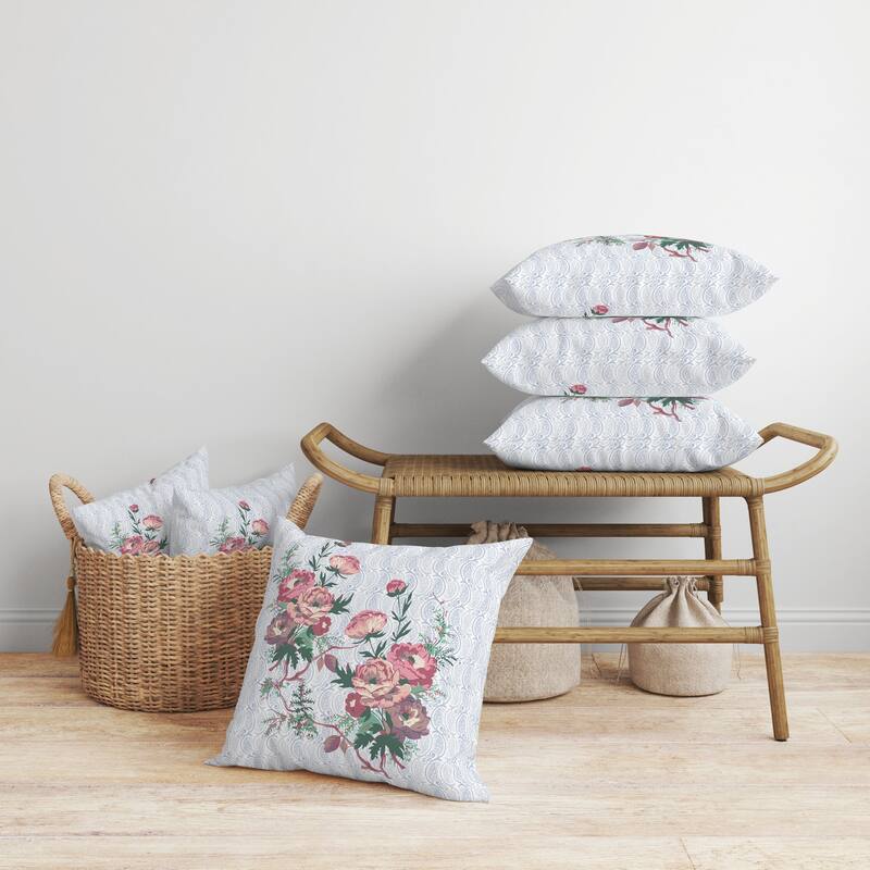 Rosemary Rosebuds Faux Suede Reversible Throw Pillow Pink and Green