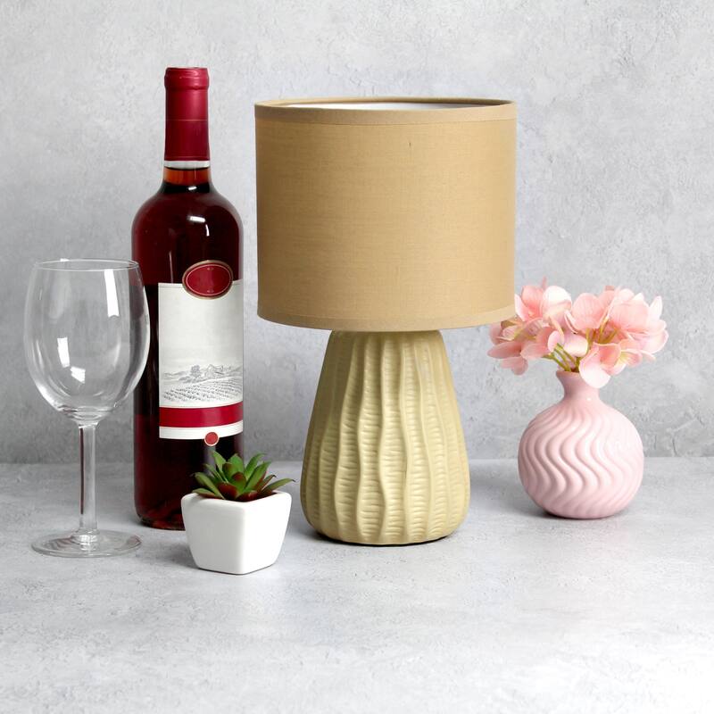 Texture Ceramic Table Desk Lamp with Drum Shade - 11" - Tan