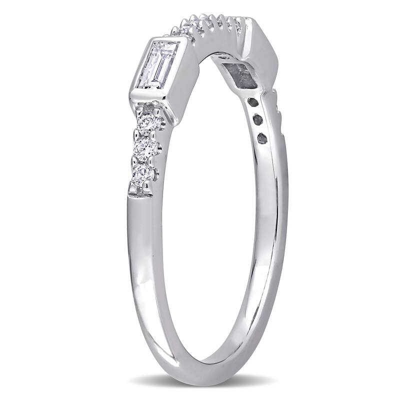 Miadora 1/4ct TW Parallel Baguette and Round Diamonds Semi-Eternity Ring in 14k White Gold