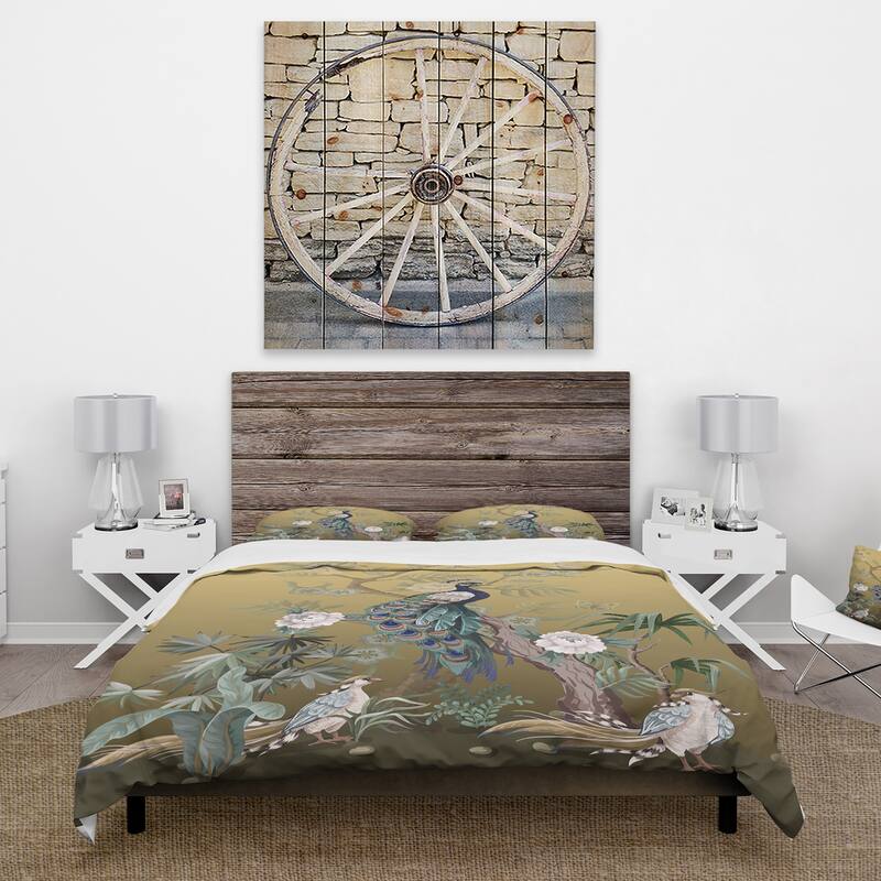 Designart 'Chinoiserie With Birds and Peonies VI' Traditional Duvet Cover Set