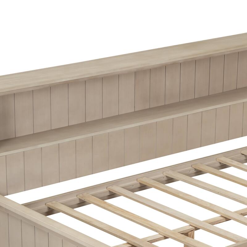 Antique White Twin Wood Daybed with Storage Shelves and 3 Drawers