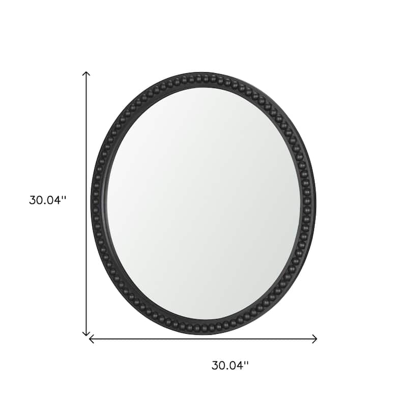 HomeRoots 30" Black Solid Wood Beaded Round Framed Accent Mirror - 30.04 in. x 30.04 in. x 1.48 in.