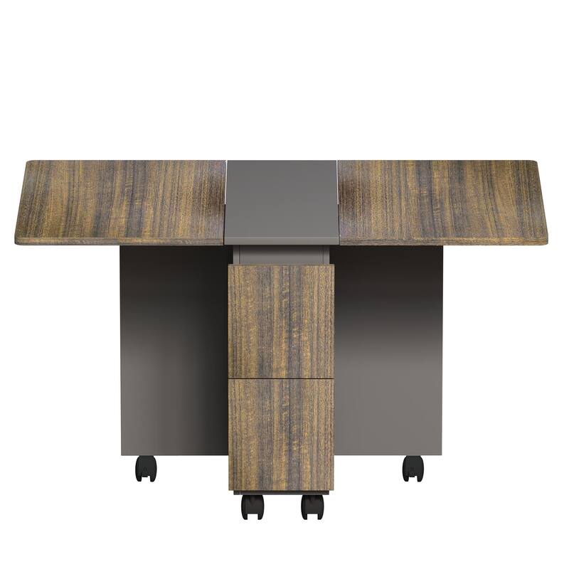 5 Pieces Folding Extendable Dining Table Set with 4 Chairs for 4 Peoples, 55'' Drop Leaf Wood Kitchen Dining Room Table