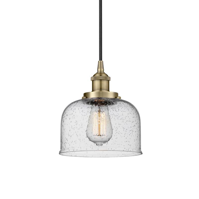 Innovations Lighting 616-1PH-10-8 Bell Pendant Bell 8" Wide Mini - Antique Brass / Seedy