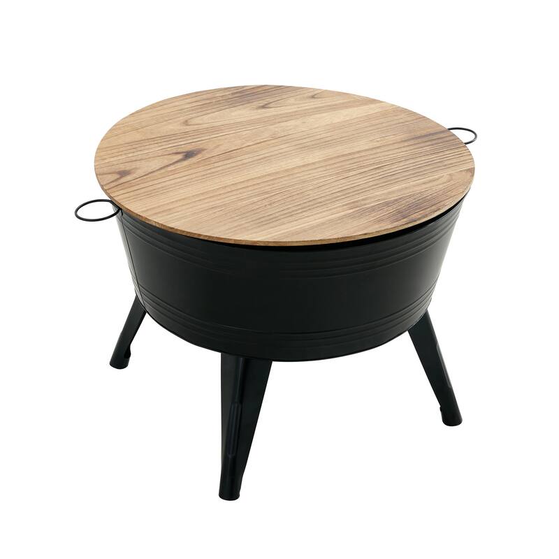 Metal Cocktail Table with Storage Space - Black