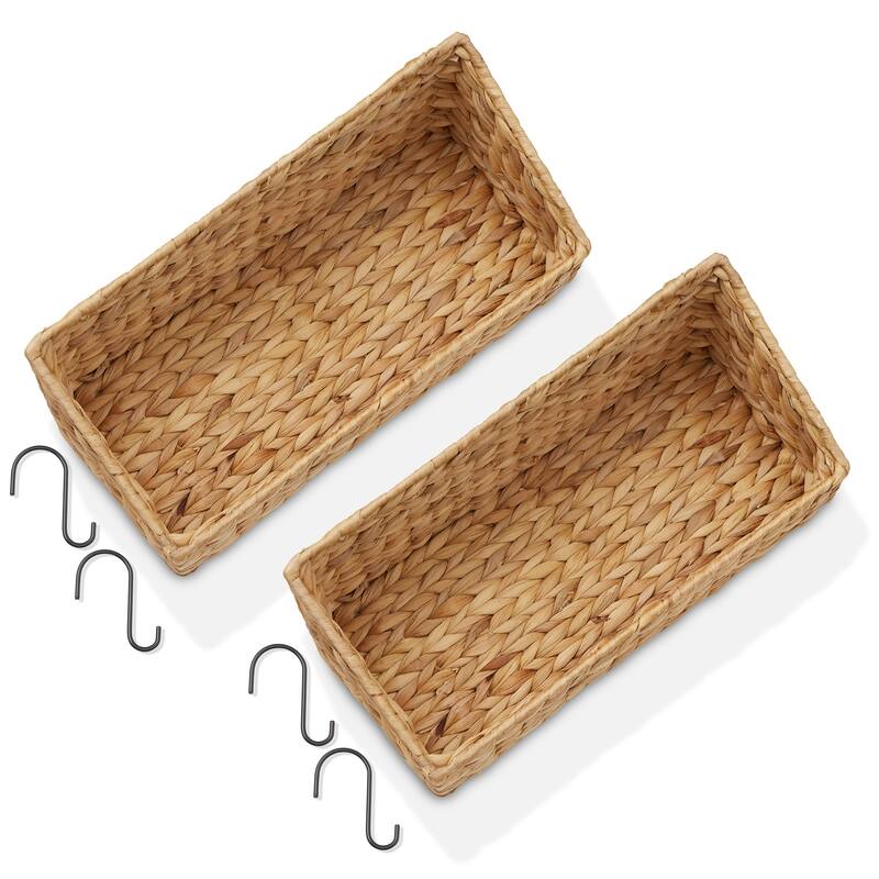 2pk Hanging Baskets w Hooks Woven Hyacinth Wall Mount Storage Bins