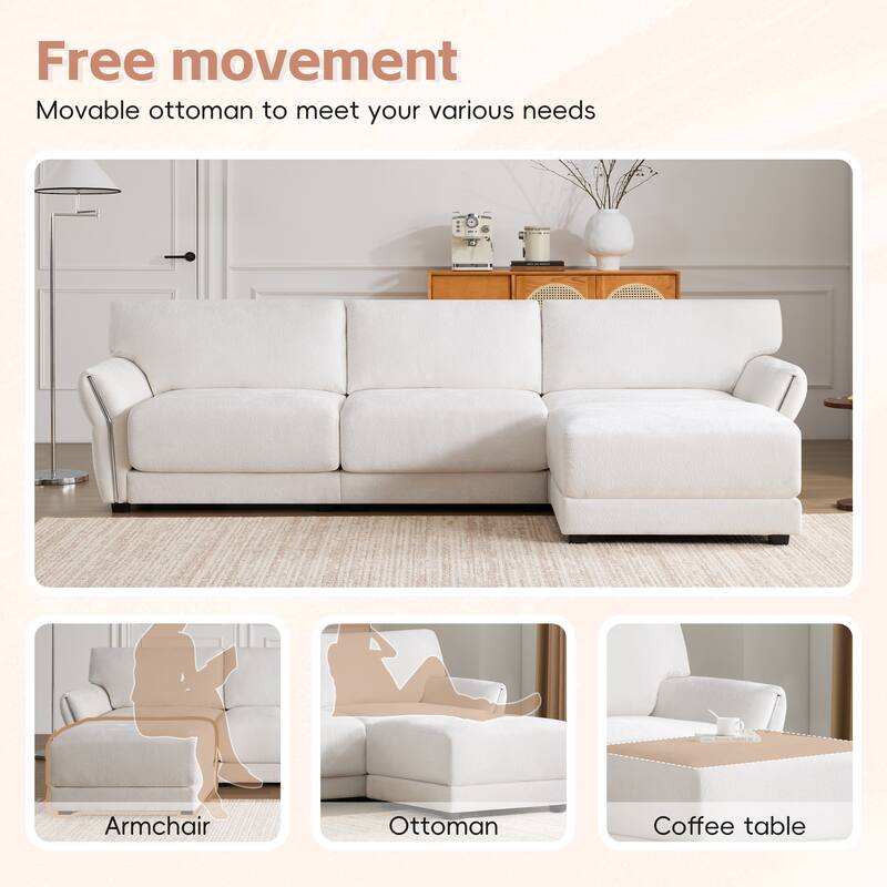 Modular 4-Seat U-Shaped Sectional Sofa with USB & Type-C Charging Ports and Free-Movement Ottoman