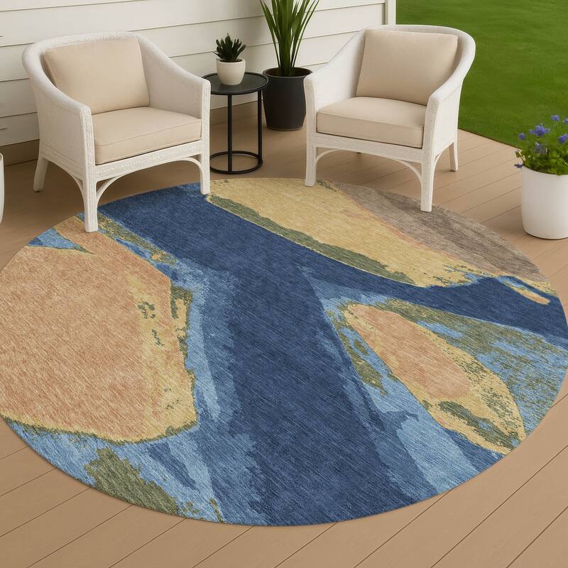 Machine Washable Indoor/ Outdoor Modern Cheney Chantille Rug - Navy - 8' x 8'