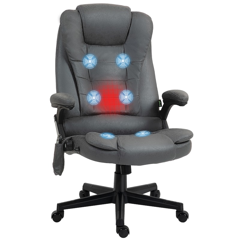 High Back Massage Office Chair with 6 Vibration Points, Reclining Backrest, Retractable Footrest, and Adjustable Height - Dark Gray