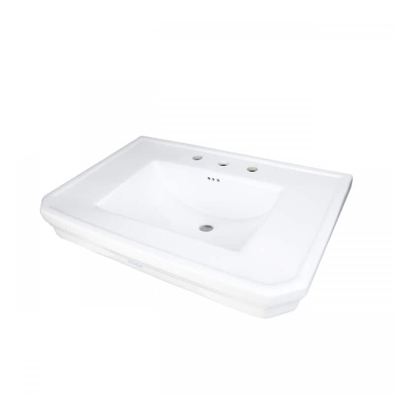 White Pedestal Sink 32" with 8" Chrome Faucet, P-Trap and Drain