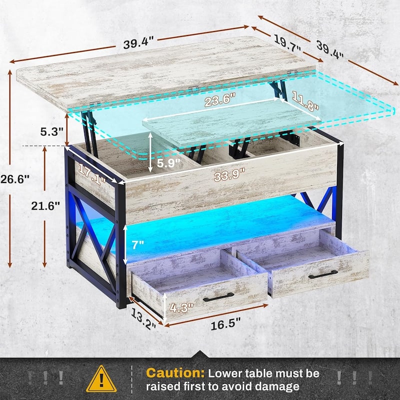 Coffee Table Lift Top 2 Drawers Hidden Compartment for Living Room