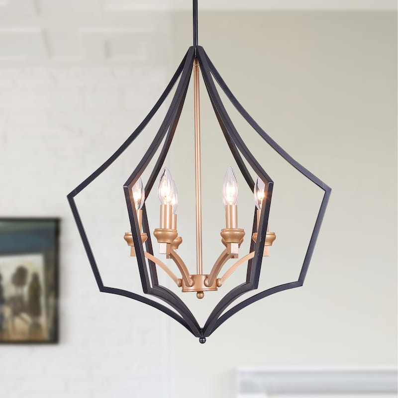 Freine Matte Black and Bronze 6-Light Abstract Chandelier with Black Outer Cage