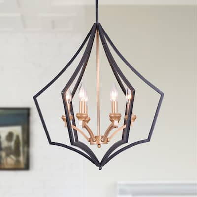 Freine Matte Black and Bronze 6-Light Abstract Chandelier with Black Outer Cage