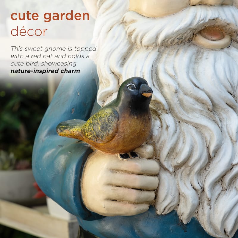Alpine Corporation ZKD100 Jumbo Size Gnome with Bird Decor, Whimsical Gnome Statue for Patio & Garden, 48"H, Multicolor