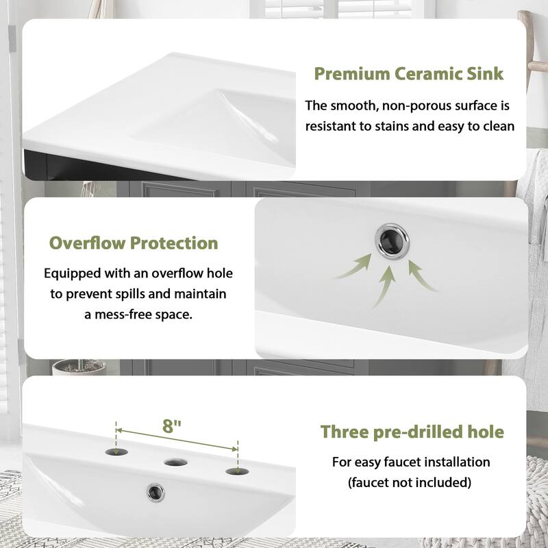 30-inch bathroom vanity with sink,with 3 drawers,adjustable shelves,freestanding vanity set with mirror cabinet,single sink