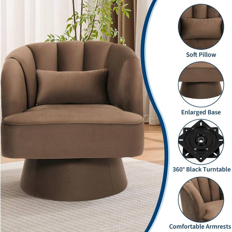 Velvet Upholstered 360° Swivel Accent Chair, Barrel Lounge Chair for Living, Bedroom Reading Nook