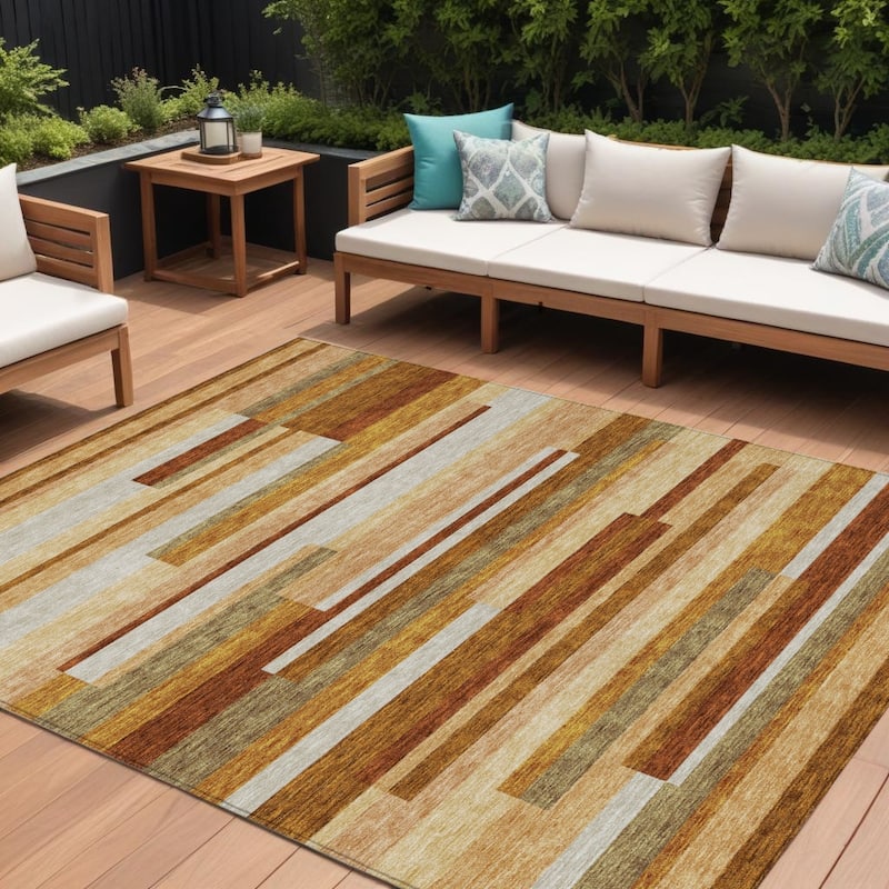 HomeRoots Striped Transitional Rectangle Outdoor Rug - 9' X 12'