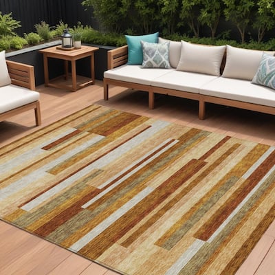 HomeRoots Striped Transitional Rectangle Outdoor Rug