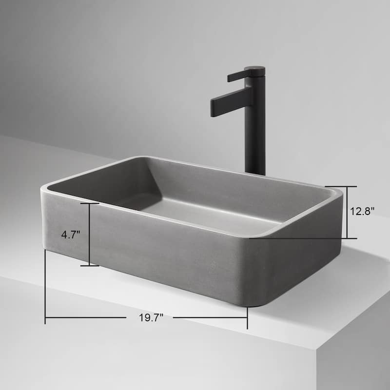 Vinnova Avila Grey Concrete Rectangular Vessel Bathroom Sink - 19.7"L×12.8"W×4.7"H