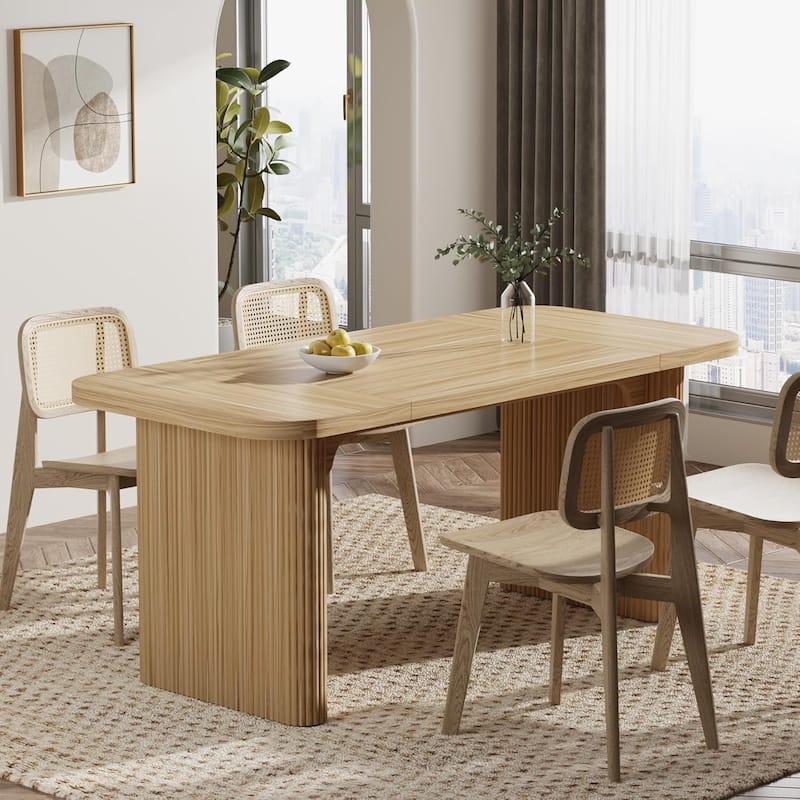 62-Inch Wood Dining Table for 4-6 People Modern Rectangular Kitchen Table for Dining Room Living Room