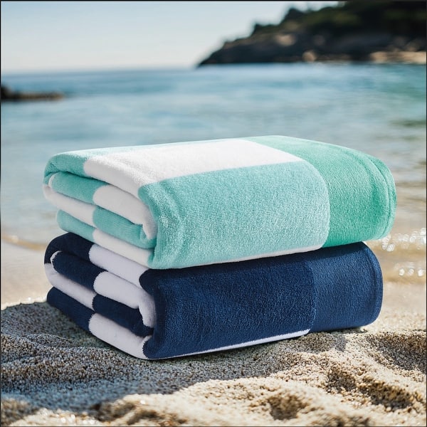 Oceanfront Resort Oversized Cabana Stripe 2 Pack Jacquard Beach Towel - 36x72 - (1)Turquoise/(1)Navy